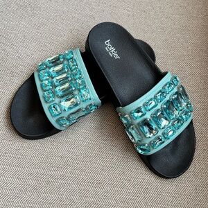 Botkier “Freda” Seafoam Rhinestone Slide Sandals - Size 39/8